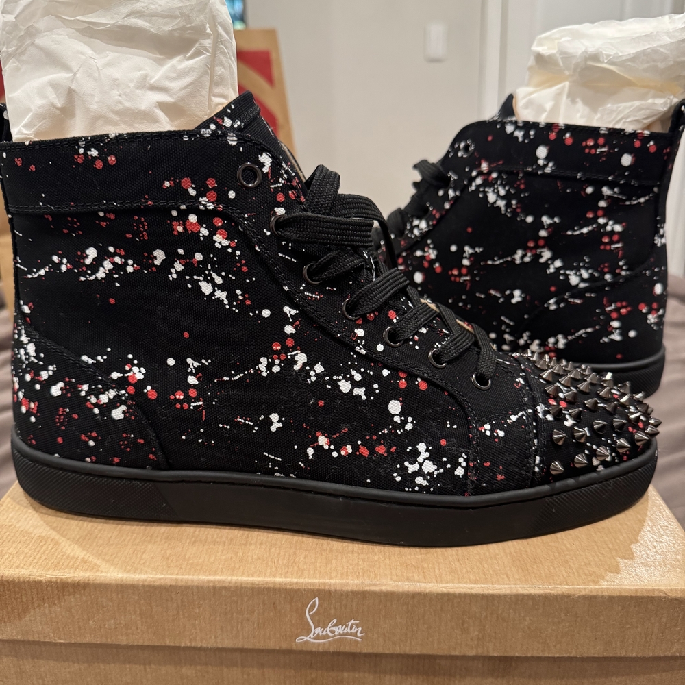 Christian Louboutin Black and Red Spiked Sneakers